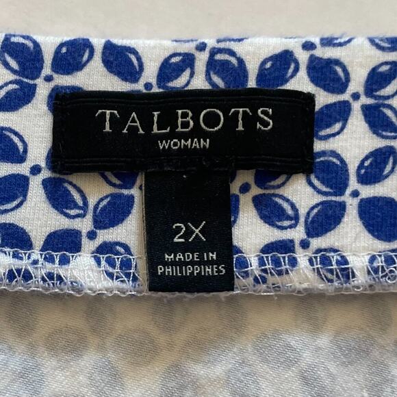 Talbots Cotton Blend Blue & White Geometric Print Pull On, Stretch, A-Line, 2X - Picture 3 of 7